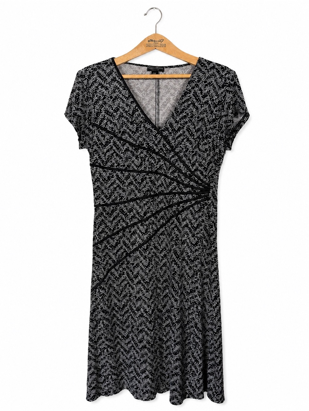 Connected Apparel Black Chevron Faux Wrap Sheath Dress Business Office Size 14